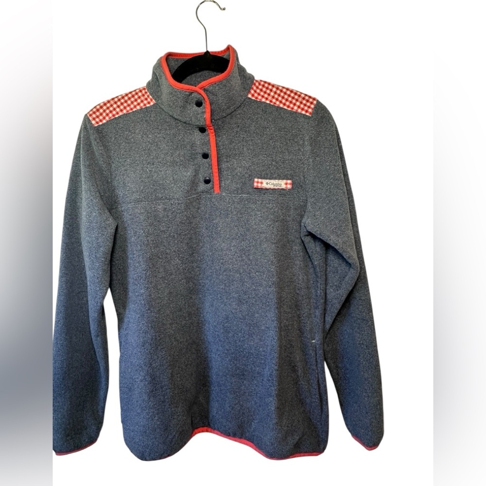 Columbia PFG Snap Fleece Jacket‎ Sweatshirt Heathered Blue with Red Check Size M